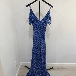 Misa Los Angeles Royal Blue Floral Off-Shoulder Maxi Dress